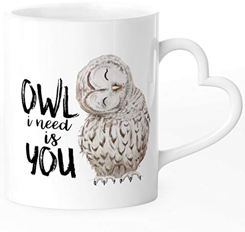 SpecialMe® Tasse mit Herz-Henkel Spruch Liebe Owl i need is you Eule-Motiv Uhu Geschenkidee Valentinstag Freund/Freundin/Partner weiß Herz-Tasse