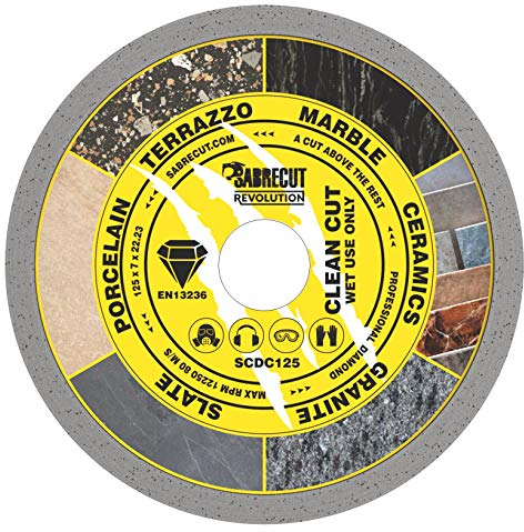 1 x SabreCut SCDC125 125mm (5 inch) x 7mm x 22.23mm Bore Continuous Rim Diamond Angle Grinder Circular Saw Blade
