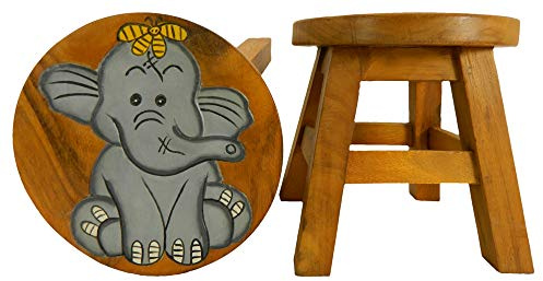 Children's Wooden Stool, Cute Baby Elephant Design - Handmade Acacia Wood - Small Chair, Footstool or Side Table - Nursery & Bedroom Decor - Fun Step Stool for Kids - Ideal Christmas & Birthday Gift