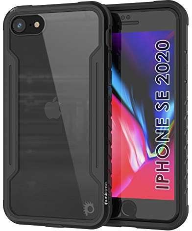 Punkcase Armor Stealth Series Schutzhülle für iPhone SE 2020, Militärqualität, mehrschichtig, mit Aluminiumrahmen, transparente Rückseite, ultimativer Fallschutz für Ihr iPhone SE (4,7 Zoll) (2020),