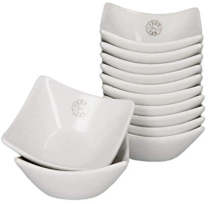 MamboCat Lot de 12 bols à tapas blancs en porcelaine I Petits bols de service vintage I Coupelles de fête et bols à sauce I Mini bols en porcelaine avec motif I Coupes à dessert carrées 12 pièces