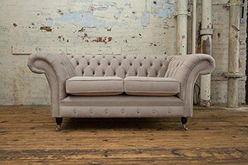 jvmoebel Sofas 2 Sitzer Couch Polster Sofa Stoff Chesterfield Couchen Garnitur Beige Neu