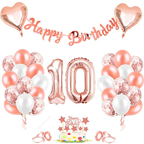 Luftballon 10, Geburtstagsdeko 10 Jahr Mädchen, 10 Geburtstag Mädchen Rosegold, Luftballons 10Geburtstag Deko, Happy Birthday Girlande Folienballon Zahl 10 Rose Gold, Zahlenballon 10 Ballon für Frauen