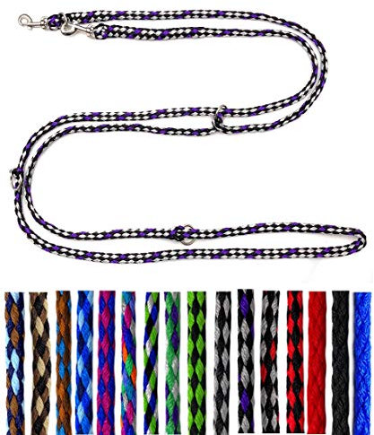 Hundeleine kleine Hunde bis 15 Kg/Doppelleine 4-Fach verstellbar 2,40m / 2,80m / 3,50m Führleine sehr leicht & robust (2,80m 4-Fach verstellbar, Boston (Schwarz-Silber-Lila))