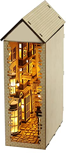 suruim DIY Book Nook Kit – Maison de poupée Miniature en Bois avec Meubles et lumière LED, Puzzle 3D en Bois, Serre-Livres d'art (Version 2.0)