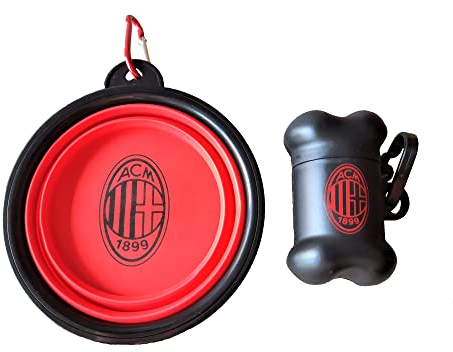 AC Milan Petoutsetacmilan, Set Ciotola Portatile e Porta Sacchetti Prodotto Ufficiale Unisex Adulto, Nero, Standard