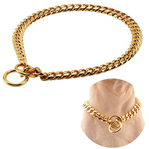 HelloCreate Gold Dog Collar 10mm Cuban Link Dog Choker Chain Collar Stainless Steel for Small Medium Large Dogs 20inch