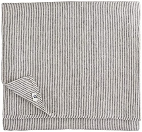 Linen & Cotton Luxus Streifen Tischdecke Stoff Landhausstil Vintage Shabby Bjorn - 100% Leinen, Schwarz/Beige/Natur (153 x 200 cm) Lang Tischtuch Tischwäsche für Haus/Home Küche Dekoration Esstisch
