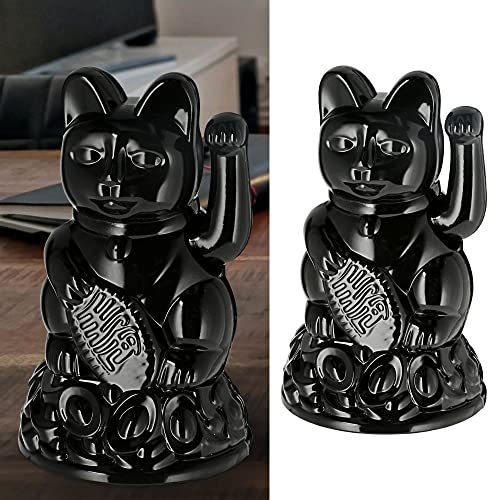 Cepewa Winkekatze Glückskatze | Polystyrol H12cm schwarz asiatisch batteriebetrieben | Glücksbringer Dekokatze (1 x Winkekatze 12cm)