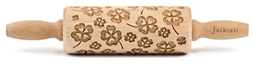 Folkroll Teigrolle Kleeblatt, junior, 23 cm, Nudelholz, Prägerolle, Muster, Motiv, Rolle, Buchenholz, 334027