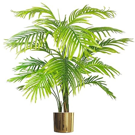 Leaf Large Artificial Palm Tree, Metal, Areca Gold, 130cm