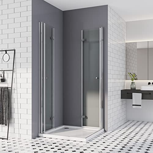 Duschkabine 75x80 cm, Falttür Eckeinstieg Duschwand Falttürkabine klappbar Dusche 180º Duschtür Duschabtrennung 6mm Nano-Beschichtung ESG Glas 185cm