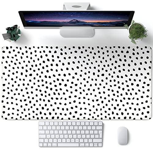 Boho Desk Mat, Polka Dot Large Mouse Pad Desk Pad Boho Desk Accessories for Women Office Decor, XXL Mousepad Long Laptop Keyboard Mouse Mat 31.5''X15.7'' Non-Slip Rubber Base with Stitched Edges