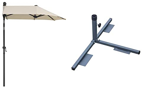 Schneider Sonnenschirm Salerno mezza, natur, 150 x 150 cm rechteckig, 747-02, 6 kg & Schneider Balkon-Plattenständer für Wegeplatten, 864-00, anthrazit, Stahl, 2 kg