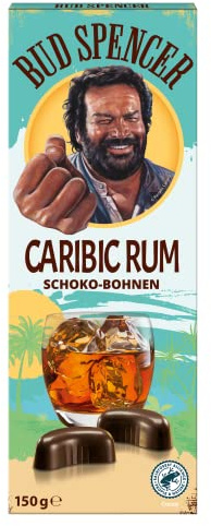 Piasten BUD SPENCER Caribic Rum Schoko-Bohnen – Erlesener Karibischer Rum in Zartbitterschokolade aus nachhaltigem Kakao – 1 x 150g