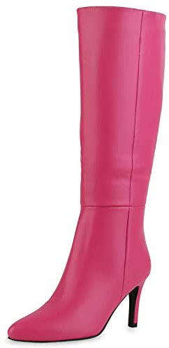 VAN HILL Damen Leicht Gefütterte Klassische Stiefel Spitze Schuhe Stiletto Absatzschuhe Basic Freizeit Boots 210016 Fuchsia 38