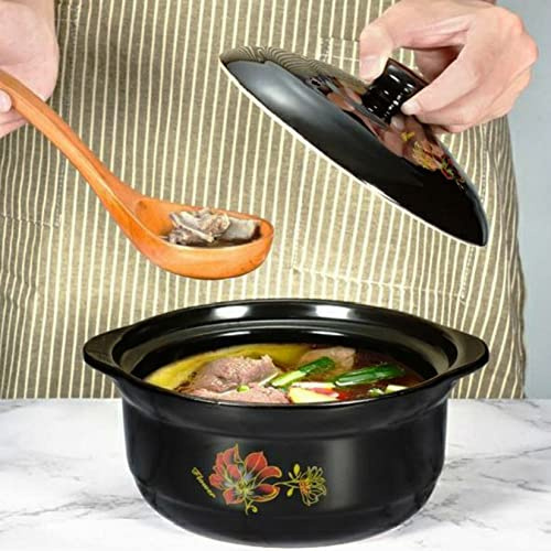 Olla De Barro Para Cocinar, Olla De Piedra Con Tapa, Cazuela De Cerámica Olla Caliente Bibimbap Y Sopa, Olla De Sopa De Barro, Olla De Barro Resistente Al Calor Para Utensilios De Cocina,3.3L
