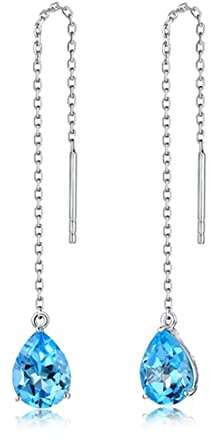 Ohrringe ziehen 925 Sterling Silber mit Blauer österreichischer Kristall, Massives 925er Sterlingsilber Leicht Lange Quasten-Ohrringe,Hypoallergen Weiß Vergoldet Ohrstecker Schmuck,Geschenk für Frauen