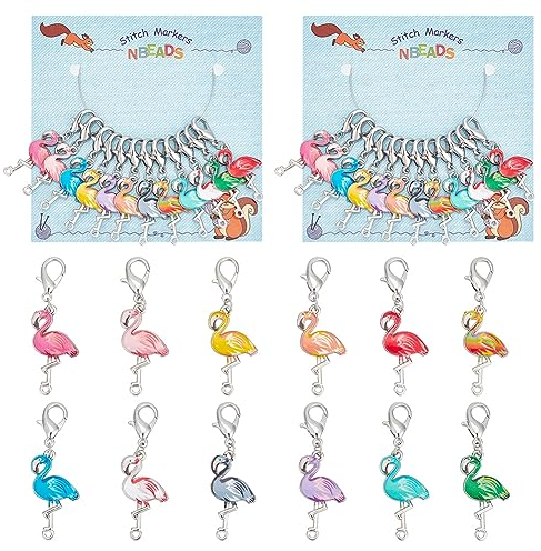 NBEADS 24 Stück Flamingo-Maschenmarkierer, Emaille-Legierung Häkel-Maschenmarkierer Abnehmbare Karabinerverschlüsse Maschenmarkierer Zum Stricken Weben Nähen Schmuckherstellung
