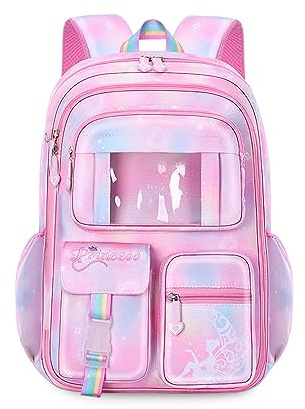 FANDARE Kinderrucksack Schulranzen Schultaschen Mädchen Schulrucksack Kinder Schultasche für 1-3 Klasse Schüler Outdoor Reise Daypacks Kindergartentasche Rucksack mit Plüschanhänger Rosa A
