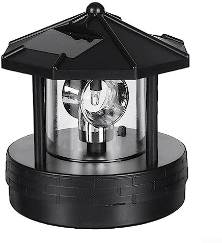 Emiif LED Solarbetriebener Leuchtturm, wasserdicht für 360 Grad rotierender Lampe, solar-leuchtturm Dekorative Lampe für den Außenbereich, Garten, Weg, Schwarz