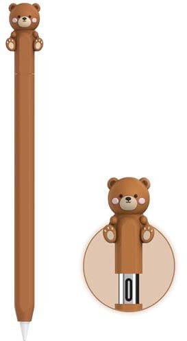 NIUTRENDZ Karikatur Apple Pencil Hülle Süßes Silikon Ärmel Haut Zubehör (Braun, Apple Pencil USB-C)