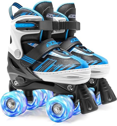 ECOO Roller Skates for Girls Boys Ages 4-12, Toddler Kids 4 Size Adjustable Light up Wheels Beginner Skates (Blue, Medium-Big Kids(13j-3 US))