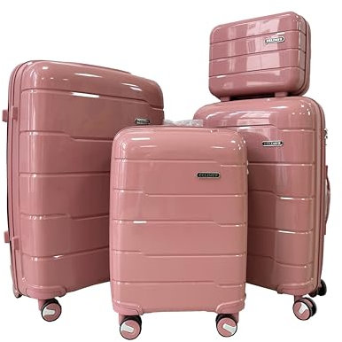 CELIMS - Set Valise Rigide en Polypropylène | 3 pièces | Valise Cabine + Valise Moyenne + Valise Grande Taille | Cadenas Intégré | 55 + 65 + 75 cm | Rose Gold
