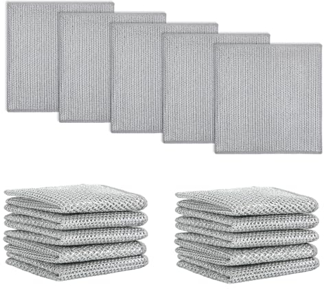 NQEUEPN 15 Piezas Trapos Multiusos de Alambre, Paño de Cocina de Alambre Doble Capa Estropajo Toallitas de Limpieza para Platos Ollas Fregaderos Encimeras Estufas Hogar Cocina