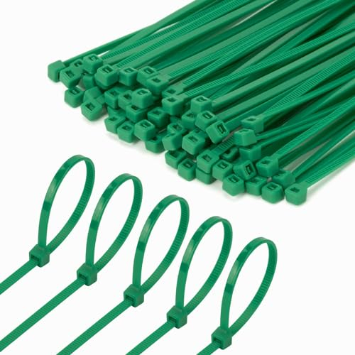 Lot de 100 colliers de serrage verts pour jardin, colliers de serrage pour électricien (2,5 mm × 150 mm)