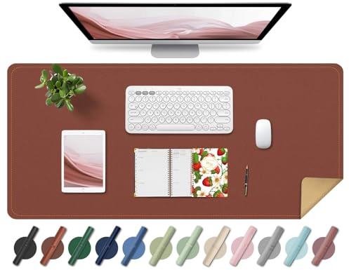 BLESWIN Leder-Schreibtischunterlage, Rutschfeste Große Mausunterlage, Computer- und Laptop-Matte, Schreibtisch-Schreibtischmatte für das Schreiben, Schreibtisch-Blotter-Pads Dekor (Braun, 90x43CM)