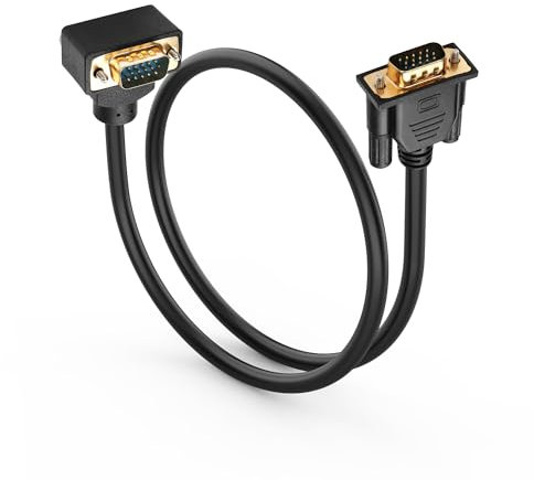 PNGKNYOCN 90 grados VGA Cable,0.5M 1080P Full HD ángulo hacia abajo VGA macho a macho recto cable de vídeo para monitor de ordenador proyector y más (0.5M)