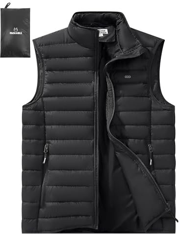 Outdoor Ventures Men's Puffer Gilet Packable Quilted Bodywarmer Padded Vest Outerwear Waistcoats Water-Resistant Windproof Sleeveless Jacket for Golf Running Hiking Horse Riding Black 2XL