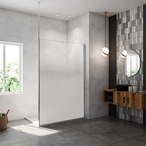 AICA paroi de douche à l'italienne 100x200cm Modèle Brume, avec barre de fixation au plafond 203-320cm, paroi douche fixe en 8mm verre de sécurité
