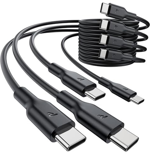 RAMPOW Cable USB C, 4Pack Cable USB C vers USB C 1M+1M+2M+2M, Cable USB C Charge rapide PD3.0, Cable iPhone 15 avec puce E-Mark pour iPhone 15/15 Pro, Macbook Pro, iPad Pro, Samsung S23/S22