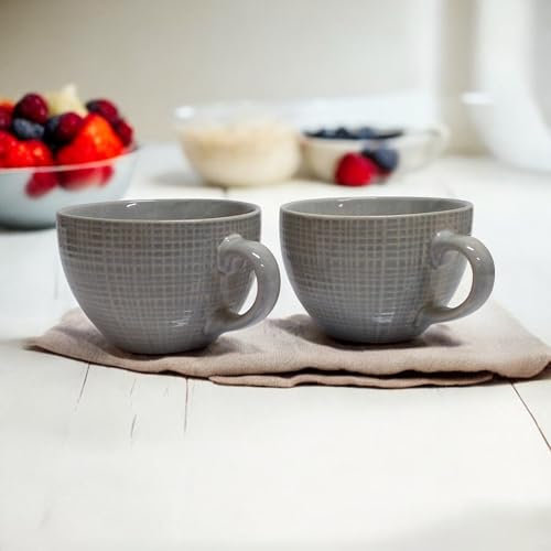 MIELIMON Lot de 2 tasses à petit-déjeuner en céramique - Grande tasse à café, tasses à soupe avec poignée, passent au micro-ondes et au lave-vaisselle - Pour céréales, desserts, salades, thé et lait