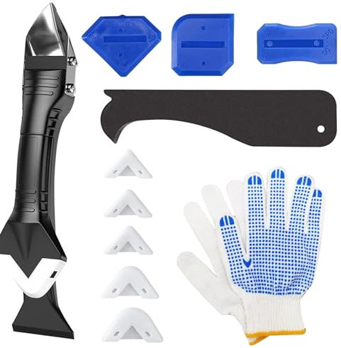 11 Pcs Silicone Remover Tool, Sealant Remover Tool with Gloves Sealant Finishing Tool or Silicone Tool Finishing Silicone Caulking Tools, for Kitchen Tile Bath Floor Cornor