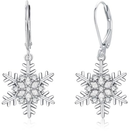 Schneeflocken Ohrringe 925er Sterling Silber Schneeflocken Leverback Hängende Ohrringe mit Weißem Türkis Weihnachts Schmuck Geschenke für Frauen Mädchen