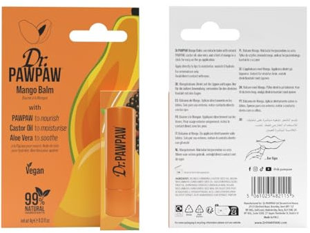 Dr.PAWPAW Mango Balm – Multi-Purpose Hydration for Lips, Skin, Hair & Nails – Vegan Formula with 99% Natural Ingredients – Nourishing, Soothing & Travel-Friendly - 4g
