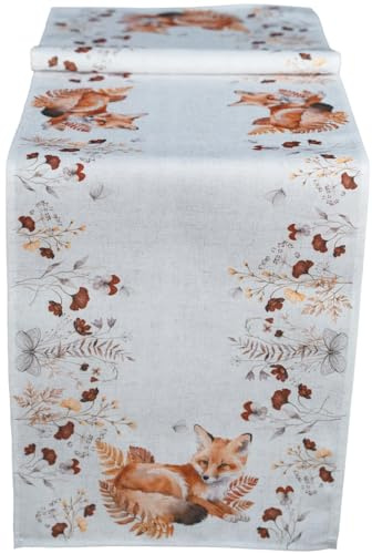 Herbstlicher Tischläufer 40 x 140 cm Fuchs & Blättern - Dekorativ bedruckte Mitteldecke COCO für Herbstdeko im Esszimmer, Wohnzimmer & Küche - Farbiges Tischtuch für stimmungsvolle Atmosphäre