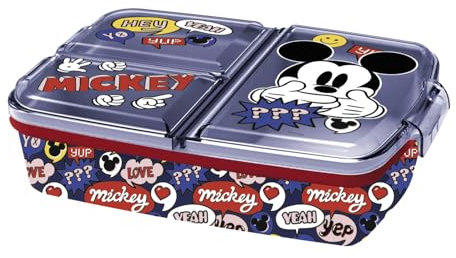 p:os 32979-Fiambrera Mickey Mouse para niños con 3 Compartimentos, plástico con Cierre de Clip, Fiambrera para la guardería, el Colegio y el Tiempo Libre, Dibujo Animado, Multicolor, One Size (32979)