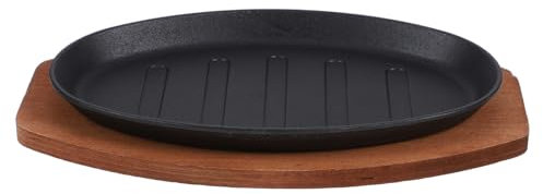 IMIKEYA Iron Steak Plate Cast Iron Griddle Pan Base Steak Serving Trays BBQ Plate Hot Dish Pan