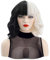 Aomig Schwarz und Weiß Perücke Kurze Charming Perücke Gewellte Schwarz Weiß Perücke Damen Mitte Halb Schwarz Halb Weiß Synthetik Perücken Cosplay Frauen Haar Perücke Weiß für Halloween Karneval Party