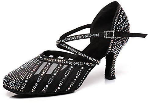 YCALCP Damen Latein Tanzschuhe Strass Geschlossene Zehe Glitzer Salsa Tango Walzer Gesellschaftstanzschuhe für Damen Tanzschuhe, Schwarz, 37 EU