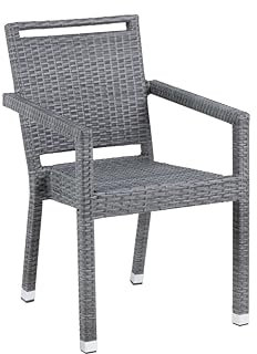METRO Professional Gartenstuhl mit Armlehne und Handgriff Barbados, Aluminium/PE Rattan, 56 x 61 x 86 cm, Stapelbar, Wetterfest, 150 kg Tragkraft, Steingrau
