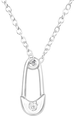925 echtes Sterling Silber Kette, Silberfarbene Sicherheitsnadel-Halskette mit Kristallstein, Necklace, Kette mit kleine Anhanger, All Tag Damen Frauen Schmuck,echtes Silber, kein versilberter Schmuck