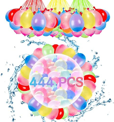 Biologisch Abbaubare Wasserbomben 444 Stück – Selbstschließende Schnellbefüllbare Wasserballons aus Naturlatex, Farbiges Set für Poolpartys & Wasserschlachten