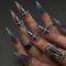 MouyouGlow Long False Nails, Stiletto Halloween Black Ombre White 3D Chrome Cross Y2K Coquette Gothic Press on Nails with Nail Glue, Black Gradient White Fake Nails