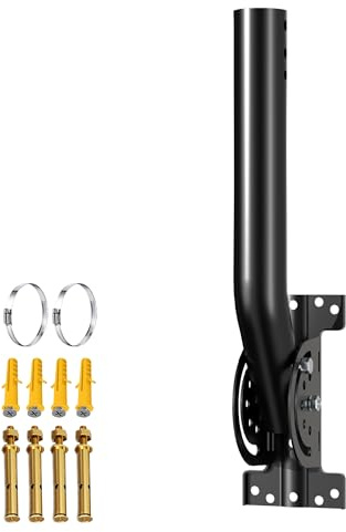Universeller Antennenmast für Fernseh-, Satelliten-, Radio- und WLAN-Antennen - Verstellbarer Ständer- und Wandhalterung (Schwarz-30cm)
