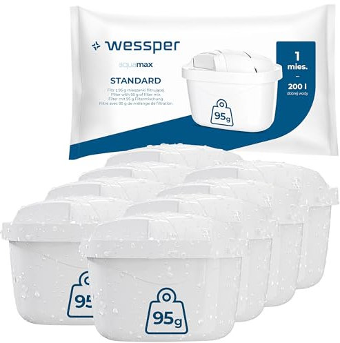 Wessper 8x Cartucce filtranti per caraffa per il Trattamento dell'Acqua | Filtro per l'acqua Ricambio per Dafi Unimax Aquaphor A5 BRITA Maxtra+ PHILIPS AWP212/10 | Riduce Cloro, Calcare e Impurità